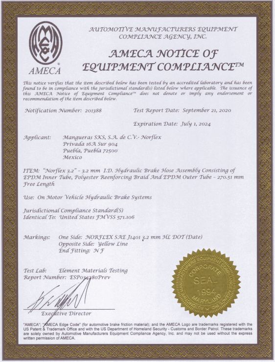 Certificación de calidad AMECA
